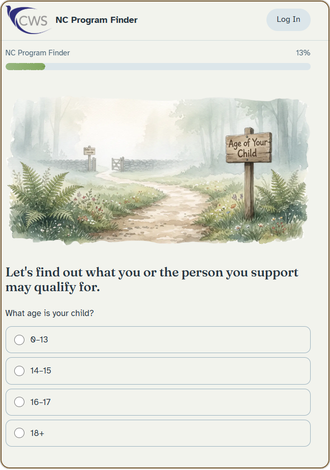The NC Program Finder asking a family the first question in the flow.